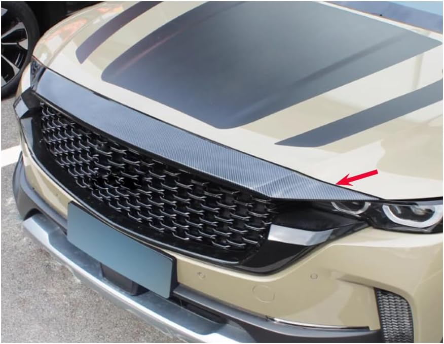 1pcs Black carbon fiber Chrome Car Front Grill Grille Cover Decorative Molding Cover Trim compatible For Mazda CX-50 CX50 2023 2024 2025