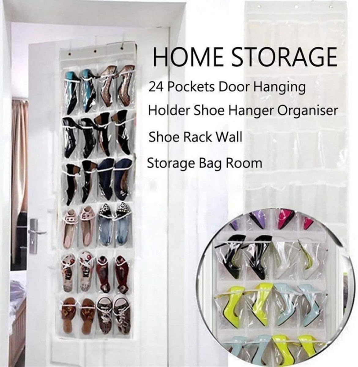 Luxshiny PVC Hanging Organizer Grid Shoe Storage Bag Waterproof for Door
