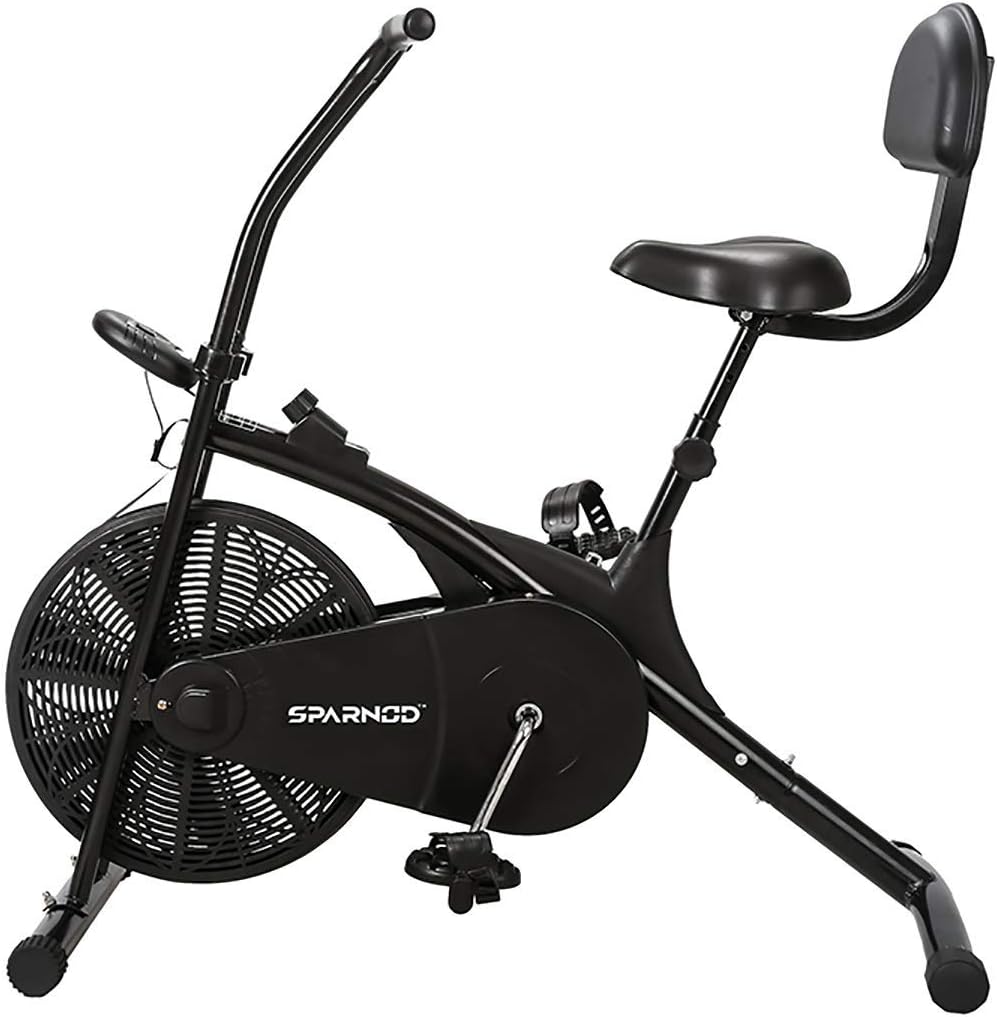 SPARNOD FITNESSSAB-03 Upright Air Bike Exercise Cycle for Home Gym - Adjustable Resistance, Height Adjustable seat with Back Rest (Free Installation Service)