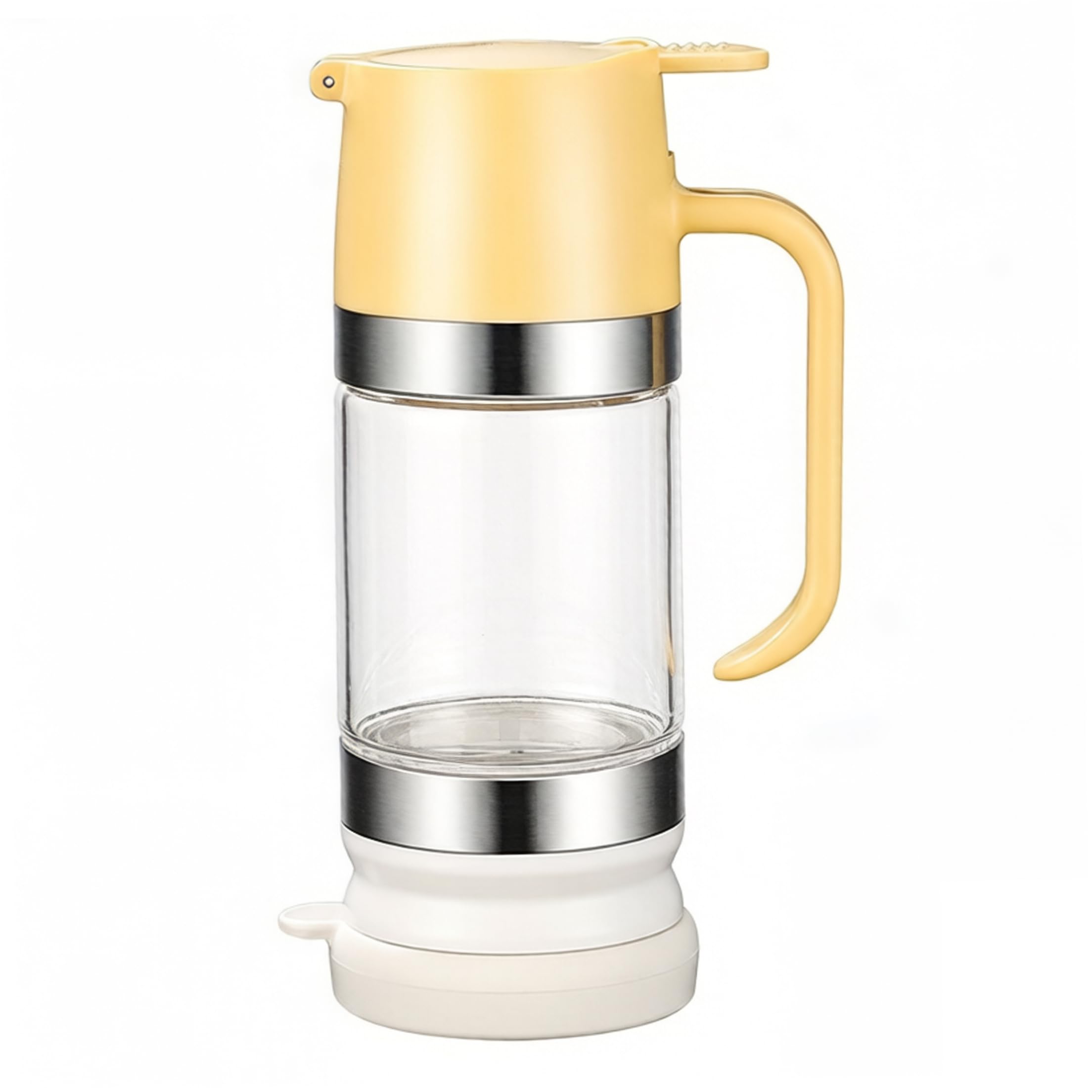 Striegro Maple Syrup Dispenser Honey Dispenser Glass No Drip With Easy Press Lid, 300ml Glass Honey Jar For Kitchen, Yellow..