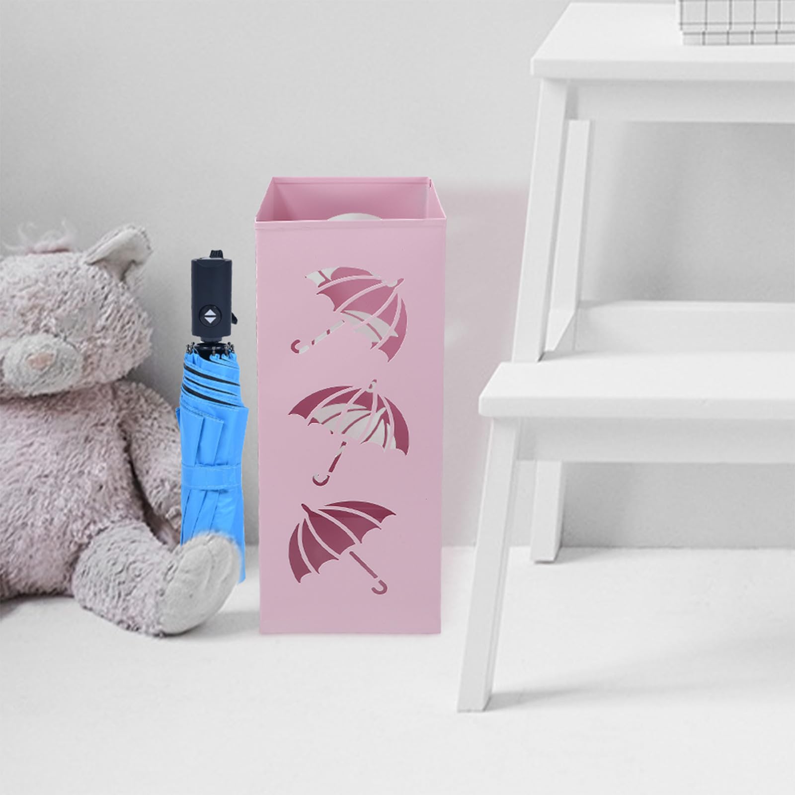 Rosa Schirmständer aus Eisen, Quadratisch, Modern für Zuhause