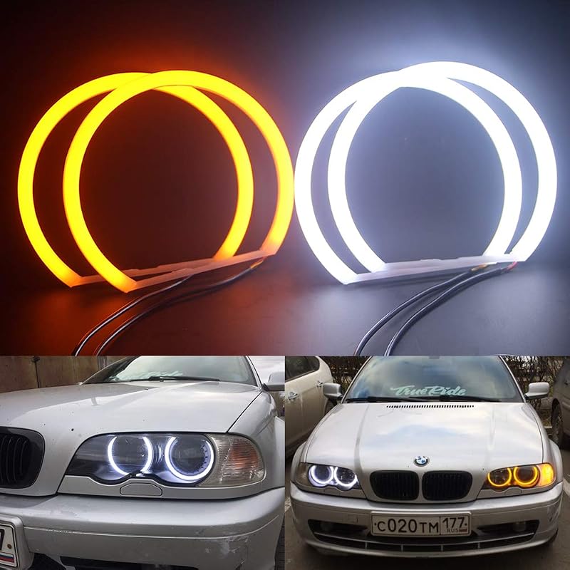 LED Angel Eyes Halo Ring Light Kit Switchback for E36 E38 E39 E46 M3 | Compatible with BMW 3/5/7 Series, 131MM Cotton LED Angel Eyes, Dual Color White/Amber, DRL light and Turn Signal Light