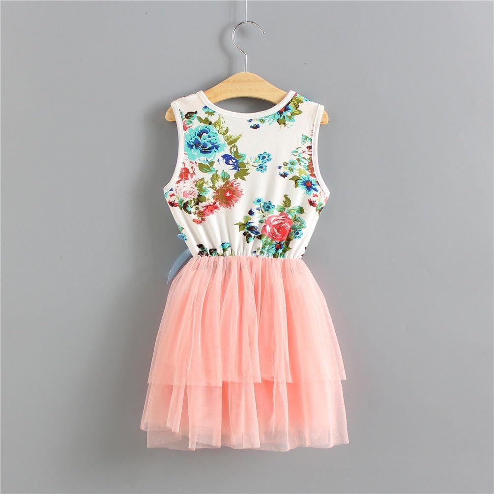 Niyage Little Girls Sleeveless Floral Princess Dress Tulle Tutu Sundress - Image 3