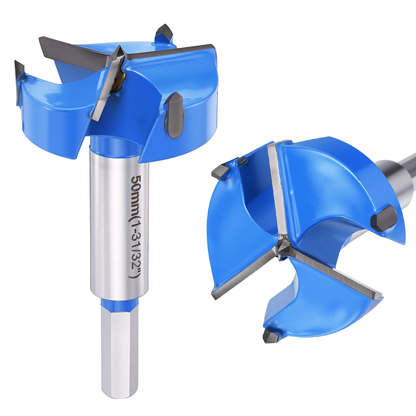 DTGN 50mm Forstner Drill Bit 1-31/32" - 1Pack - Good for Wood Plastic Plywood - 3 Flutes Tungsten Carbide Woodworking Hole Saw Cutter with Hex Shank - Blue