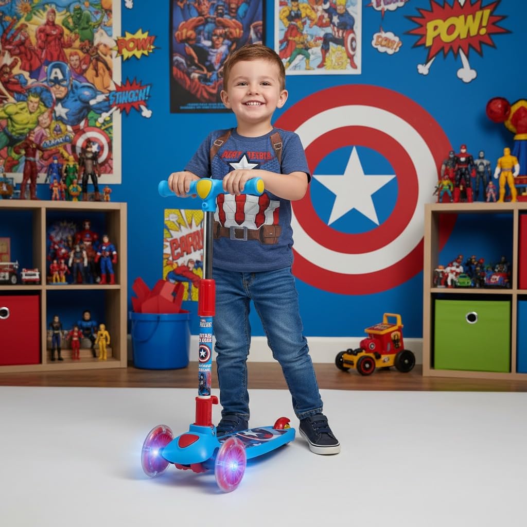 Captain America Heroglide Scooter - 3-Wheel Kick Scooter & Toy, for Red & Blue Kids Toddler Ride-On, Birthday Gift | Safe & Stable Toy for Kids Ages 3+-image-27