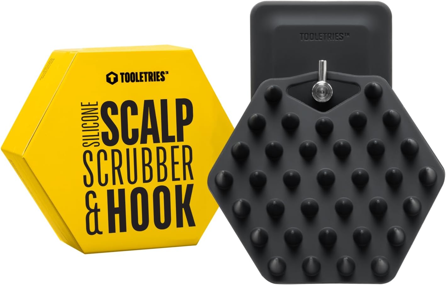 Tooletries - Scalp Massager & Hook - Silicone Toiletry Scrubber & Holder, Shower & Bathroom Accessory - Features Silicone-Grip Technology, Removable & Reusable
