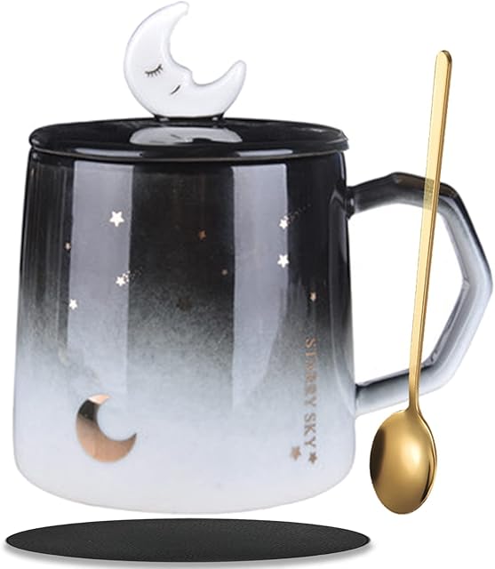 Arawat Słodki kubek z pokrywką Star & Moon 3d kubek prezent zabawny kubek do kawy 400 ml różowy kubek do herbaty z łyżeczką i spodkiem kubek do kawy uroczy prezent urodzinowy dla dziewczyny żony