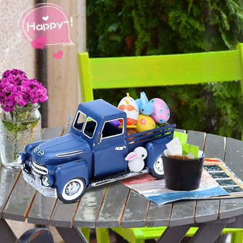Sdfhe Farmhouse Blue Truck Metal Decor ,Vintage Outdoor Iron Truck Retro Decor,Farm Trucks Planter,Decorative Tabletop Storage,Home Decor Collectible Vehicles, Rustic Antique Blue 12L*5.9W*5.9H Inch #TOP5