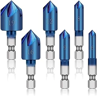 Yuentoen Countersink Drill Bit, Counter Sinker Drill Bits for Wood,90 Degree Center Punch Tool 5 Flutes Hex Shank Chamfer Tapered Bits Set for Woodworking Metalworking 6mm-19mm