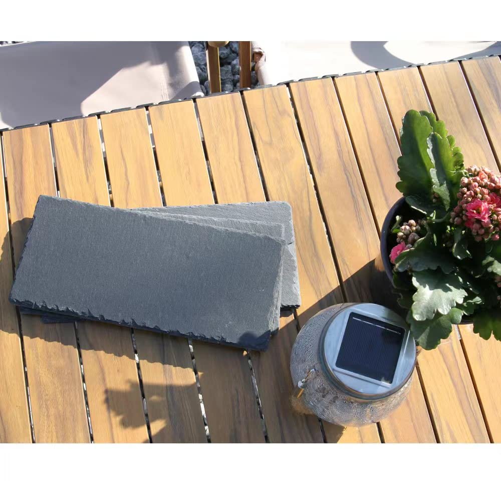 Paquete de 5 tablas de queso de pizarra natural negra de 12 x 5.5 pulgadas con borde natural para cocina, comedor, fiesta, platos de piedra para pasteles, frutas, carne, aperitivos, frutas