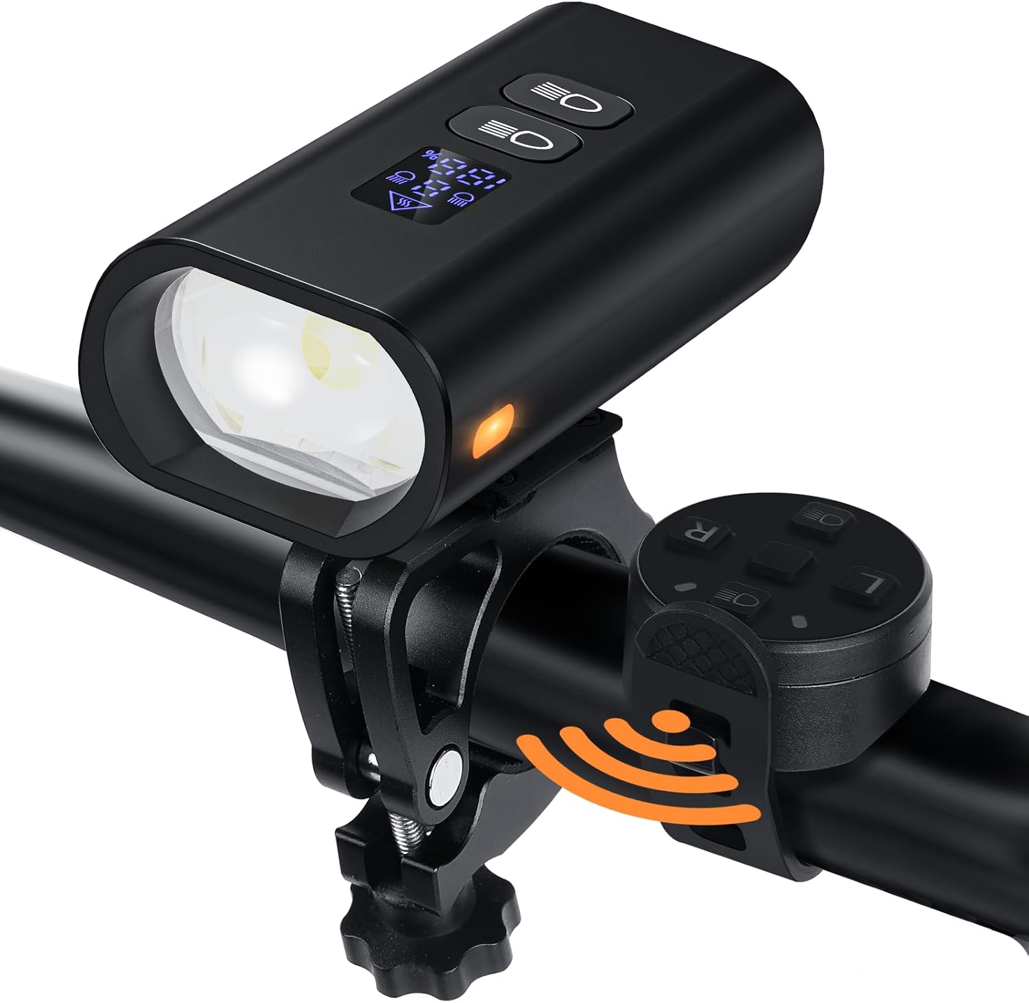Bike Lights for Night Riding,High Output High and Low Beam/Remote Control/Digital Display/All-Aluminum/Quick Release/Rechargeable，Suitable for Mountain/Off-Road/Beach/Outdoor Cycling