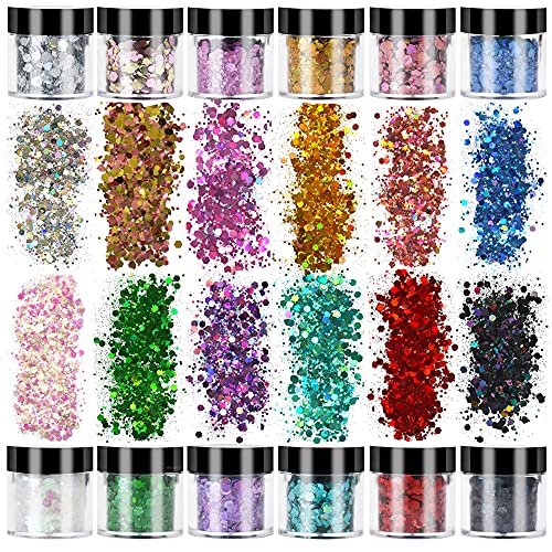Molisaka 12 Jar Chunky Glitter for Nails, Multiple Color Holographic Glitter Nail Sequins, Iridescent Nail Glitter Flakes for Nail Art Decorations  Body Makeup  Face Glitter  Resin Craft Glitter Fest