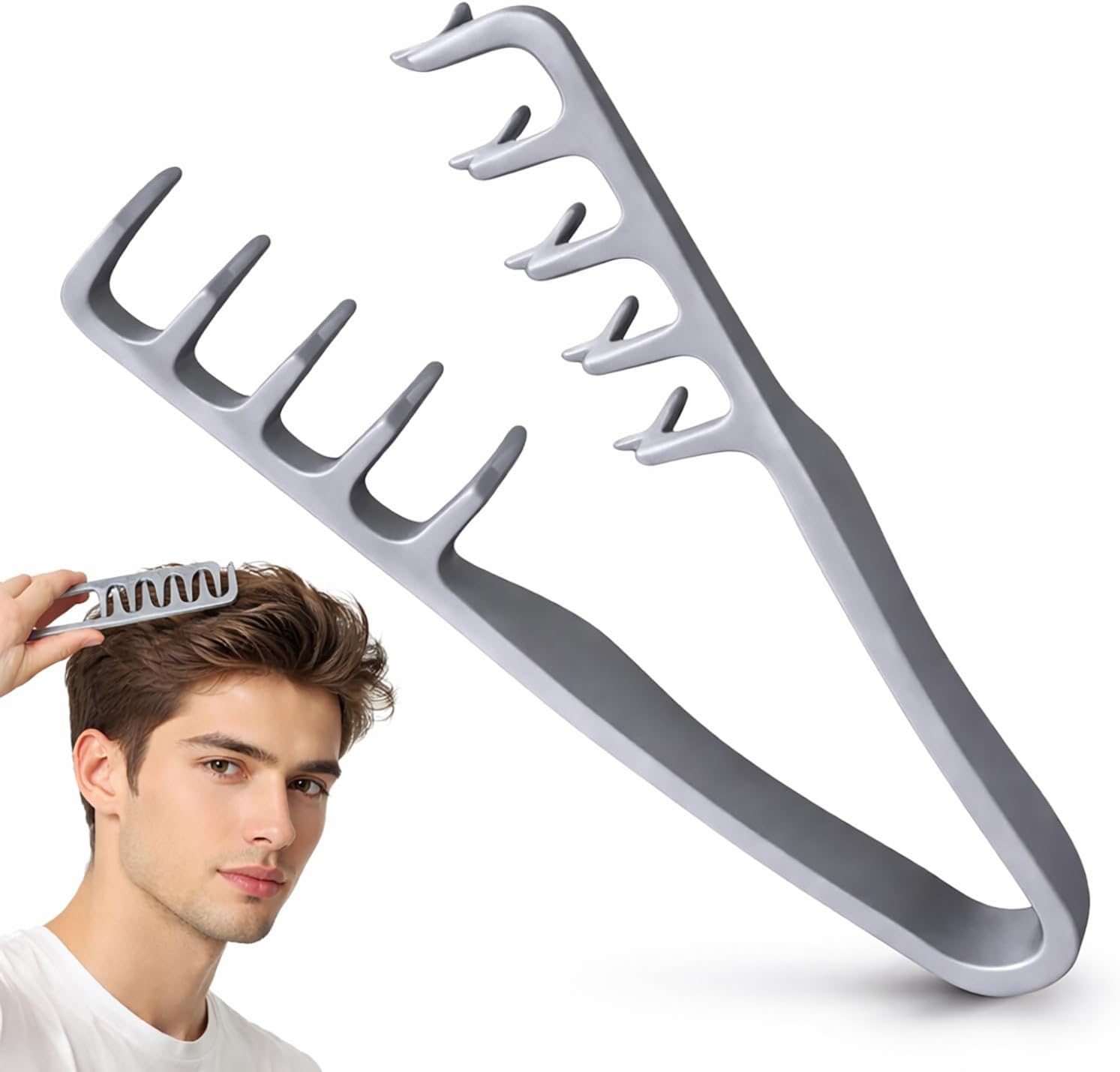 2-in-1 Volumizing Texture Comb for Men, Wide & Fine Tooth Hair Comb for Root Lift & Anti-Frizz Styling, Lightweight Portable Grooming Tool with Non-Slip Grip, All Hair Types (Premium Gray)