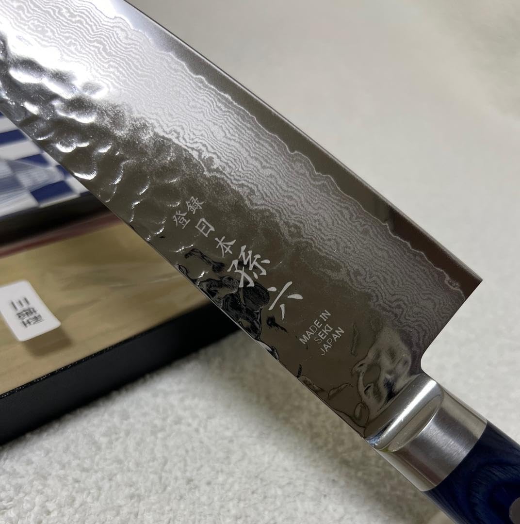 最高級関の包丁鞘付き日本製33積層「日本孫六」V金10号三徳包丁槌目共口金