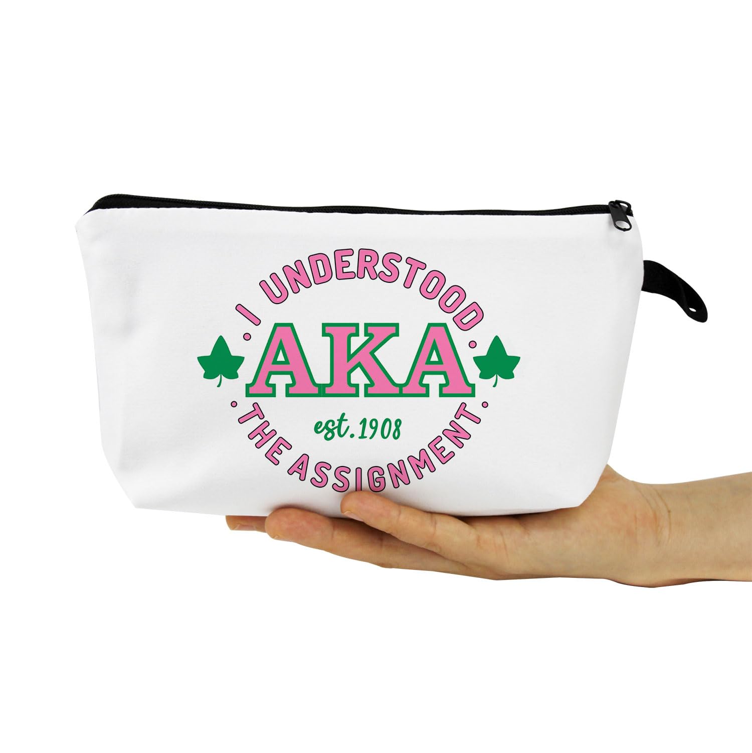 AKA Sorority Gifts Pink Green Sorority Makeup Bag Greek Sorority Cosmetic Bag Toiletry Zipper Pouch Gift for Sisters Women