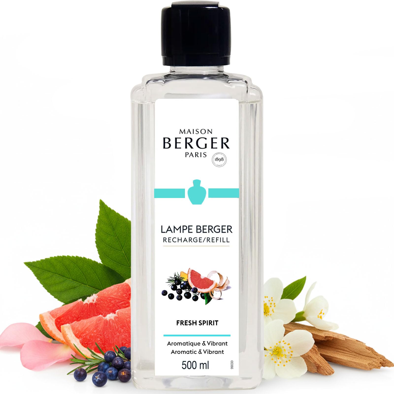 MAISON BERGER Fresh Spirit Lampe Berger Refill, 500 ml (16.9 fl oz), 2-in-1 Catalytic System, Neutralizes Odors and Diffuses Fragrance, Grapefruit,