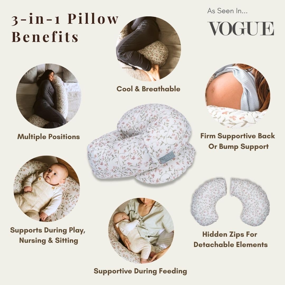 BellaMoon Almohada de embarazo 3 en 1, soporte de almohada de cuerpo completo para mujeres embarazadas, almohadas de embarazo ajustables en forma de C para dormir, amamantar y tumbona para bebé, funda