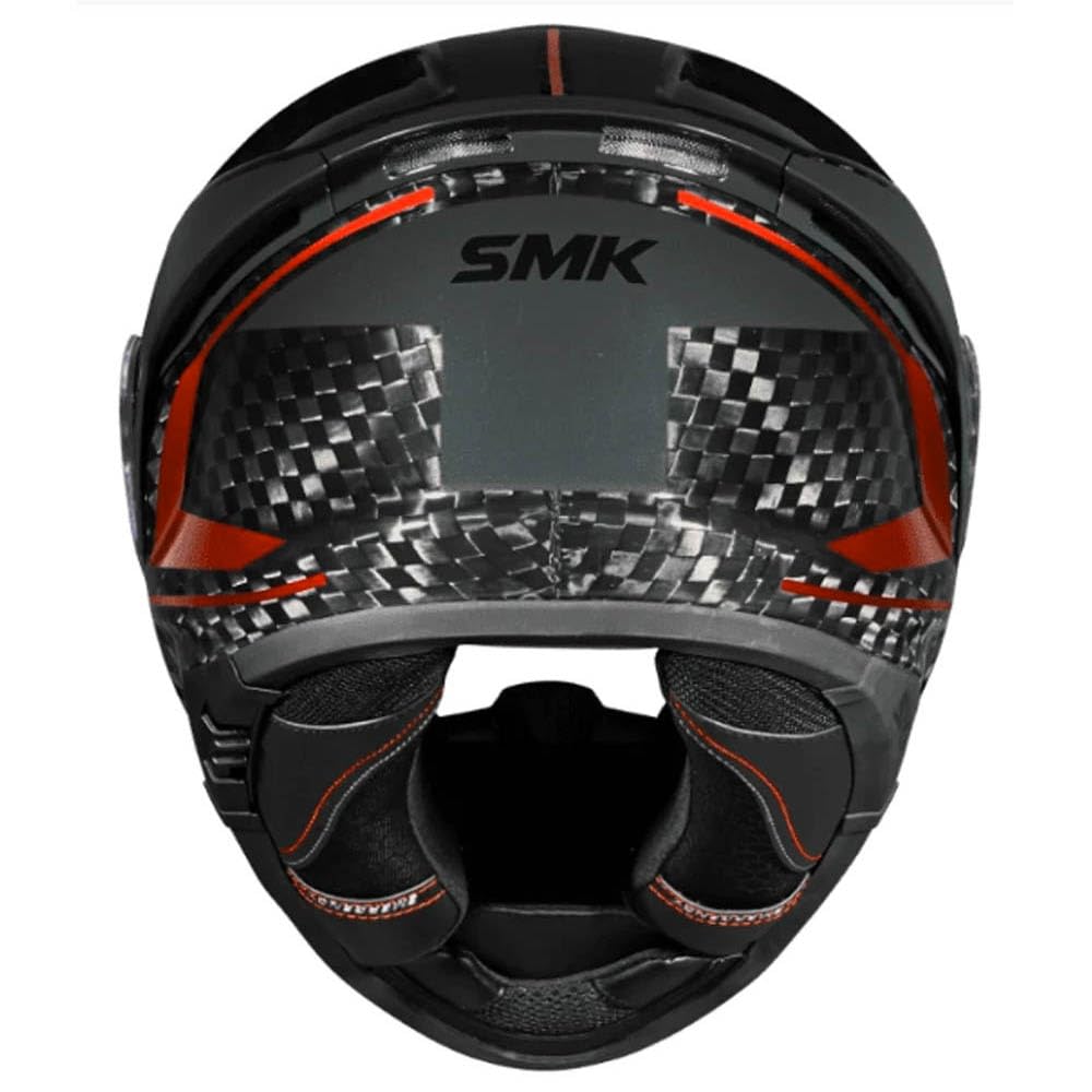 SMK Titan Carbon Nero Rojo Cromado - Casco de Moto Integral en Fibra de Carbono con Visor Solar Interior - Unisex Helmets Hombre y Mujer, Homologado 22.06