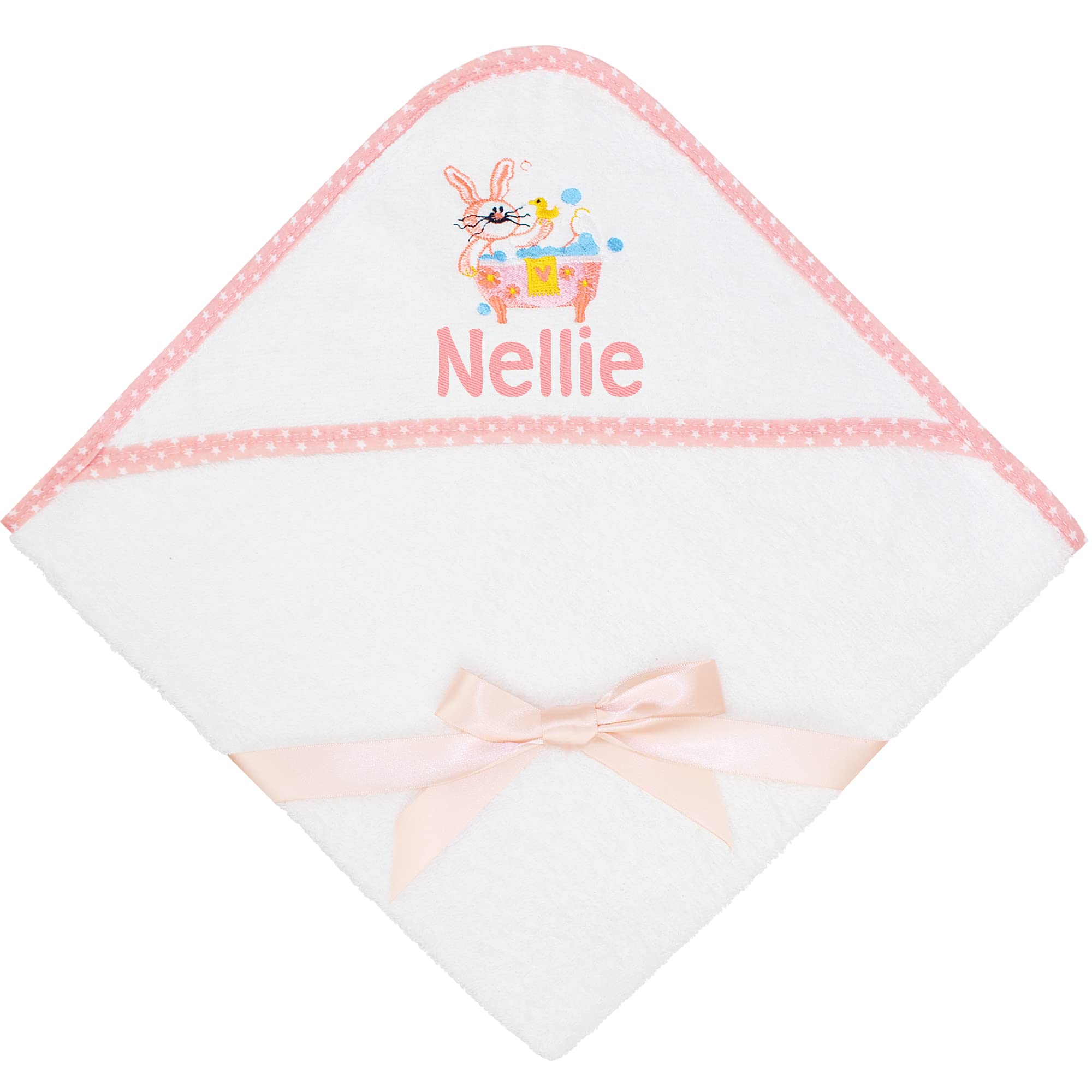 TeddyTs Personalised Pink & White Baby Bunny Girls Hooded Bathtime Towel
