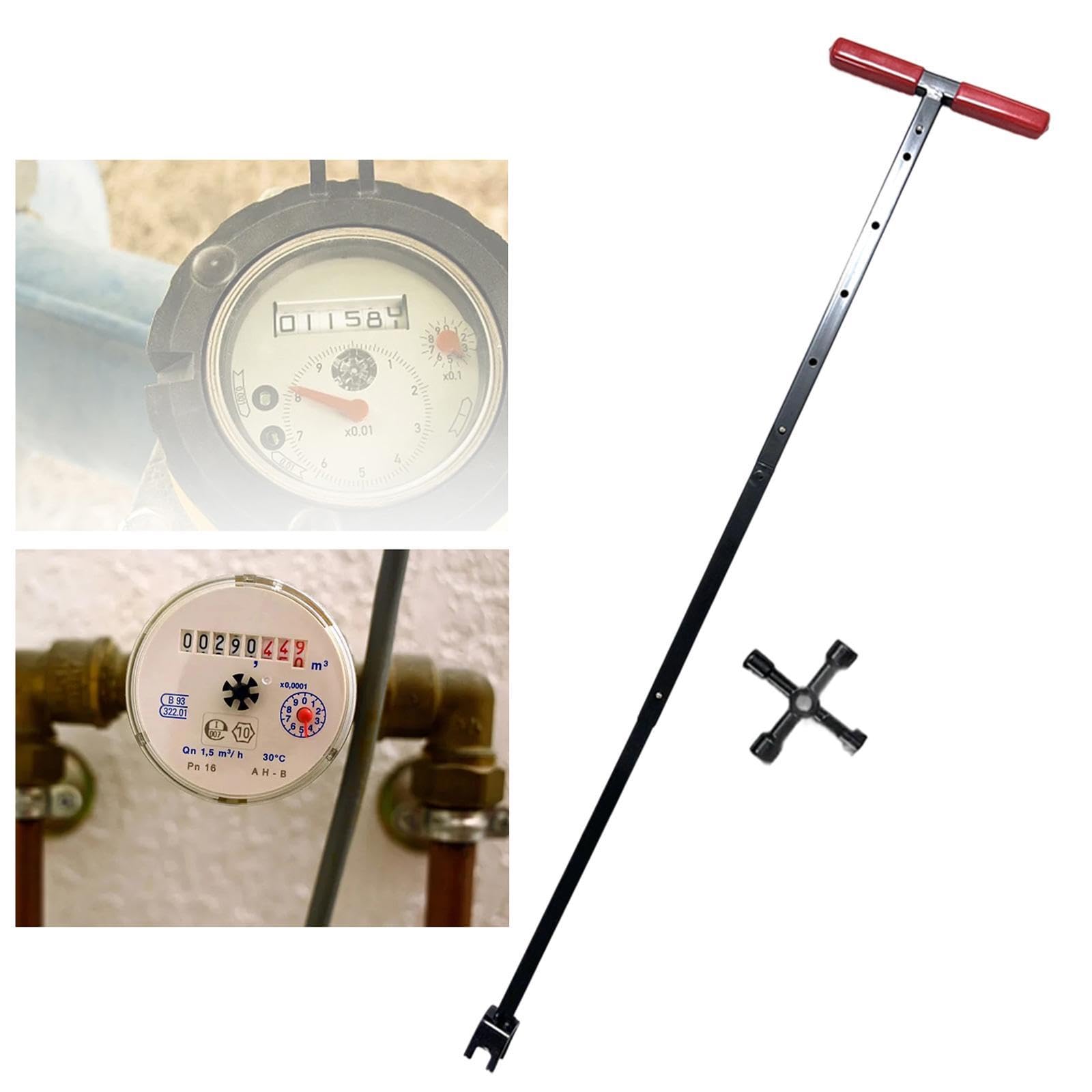 Llave Multifuncional para de Agua Incluye Mango Llave de 4 Funciones Herramienta de Fontanería Profesional Ideal para Jardín Y, Rojo Telescópico