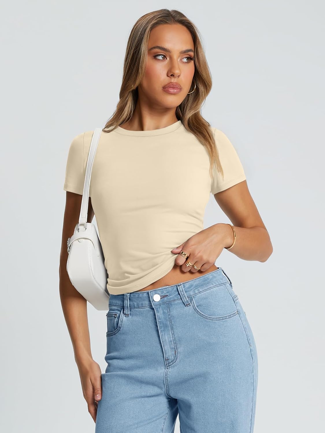 Trendy Queen Womens Basic T Shirts Summer Tops 2026 Crop Short Sleeve Slim Fit Tee Cute Gym Workout Clothes - Image 5