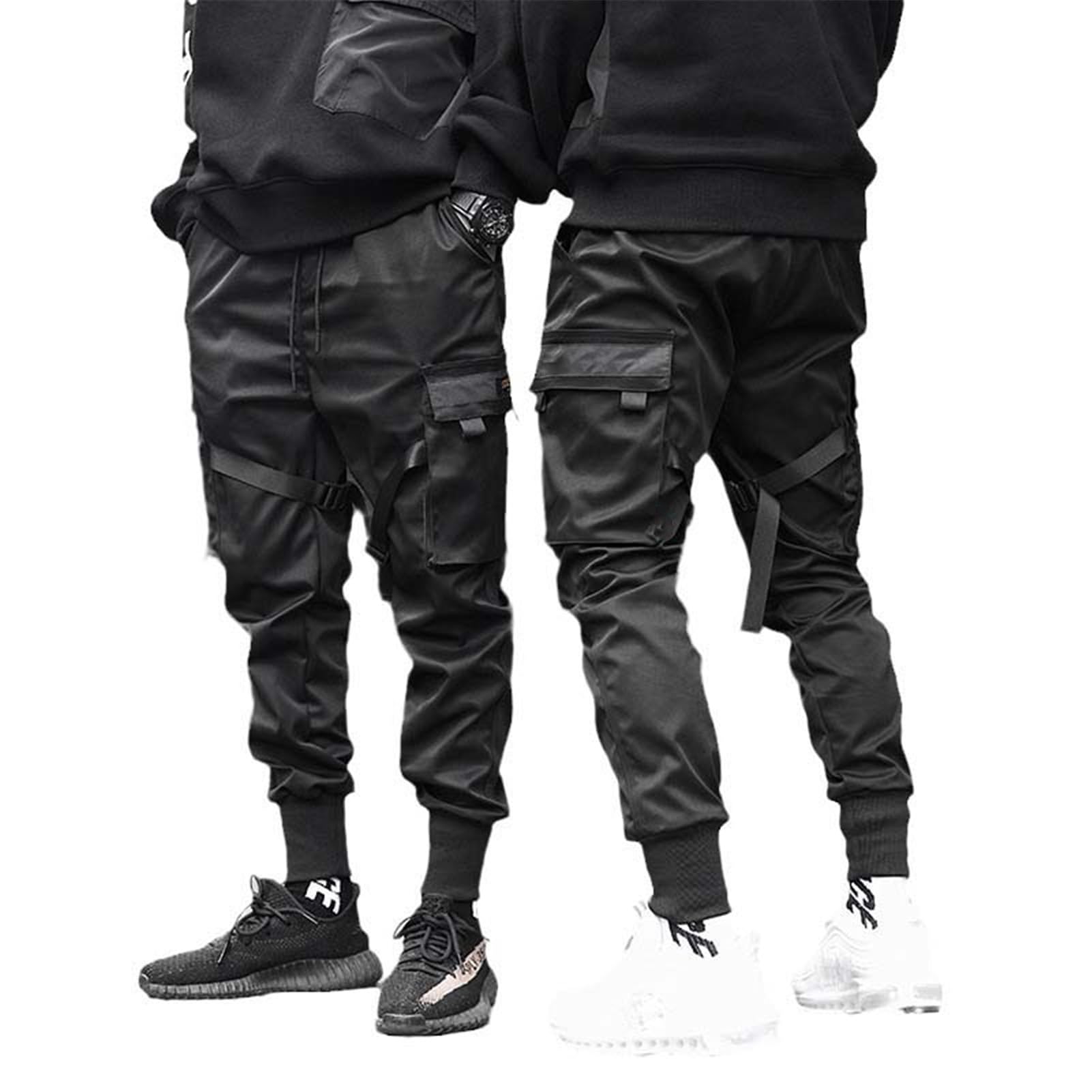 Streetwear męskie spodnie do biegania z paskami i kieszeniami klasyczne spodnie cargo