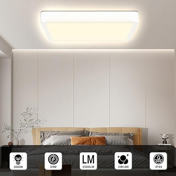 LQWELL LQWELL® LED Plafondlamp, IP44 waterdichte badkamerlamp vierkant plat 24W 3000K 2500LM moderne eenvoudige lamp dun voor woonkamer slaapkamer keuken kantoor, 300 * 25mm photo 2