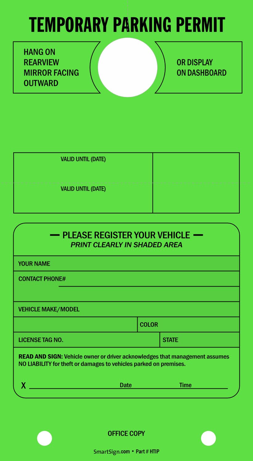 SmartSign (500-Pack) Fluorescent Green Temporary Parking Permit Mirror Hang Tags with Perforation Stub - 7.75" x 4.25", 10-pt Cardstock, Write-On,