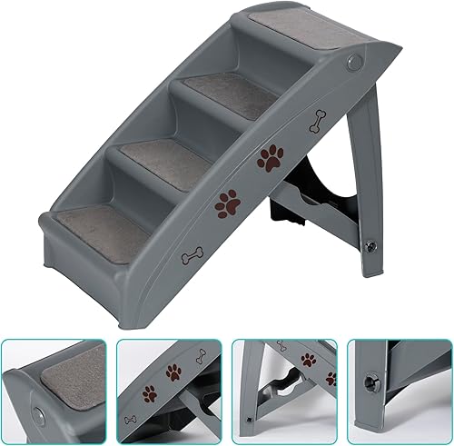 Miniatura 5 de ZENY Escaleras plegables para perros, peldaños portátiles para interioresexteriores para cama, sofá y automóvil, escaleras para mascotas para