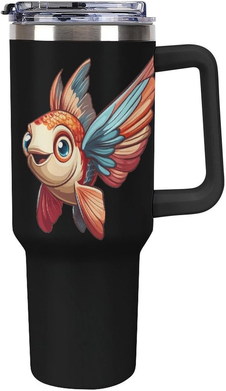 Flying Fish 40 Oz Tumbler with Handle Large Capacity Travel Coffee Mug Water Bottle Insulated Tea Cup