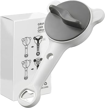 4-in-1 Adjustable Jar Opener for Weak Hands & Seniors Ergonomic Non-Slip Handle, Multi-Size Lid Remover for Mason Jars, Bottles & Cans Grey