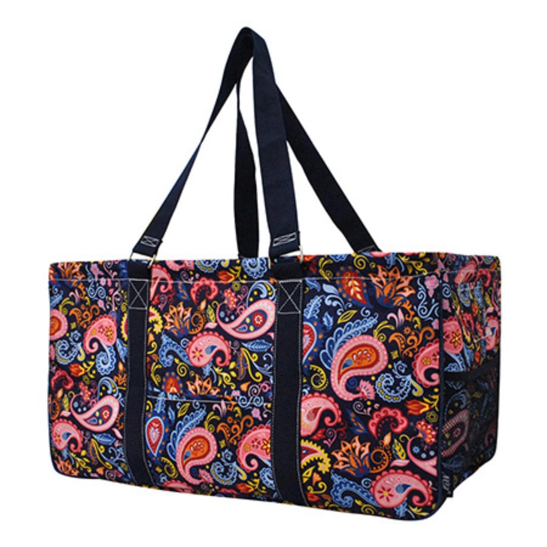NGIL Extra Large Utility Tote Reusable Grocery Bag Oversized Collapsible for Groceries, Storage, Picnic, Beach (Paisley Perfection-Navy)