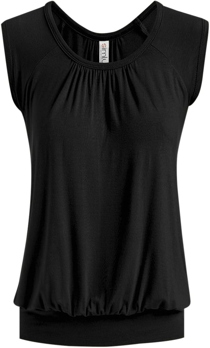 Short Sleeve Top Loose Fit Top for Women Scoop Neck Gathered Banded Shirt - USA