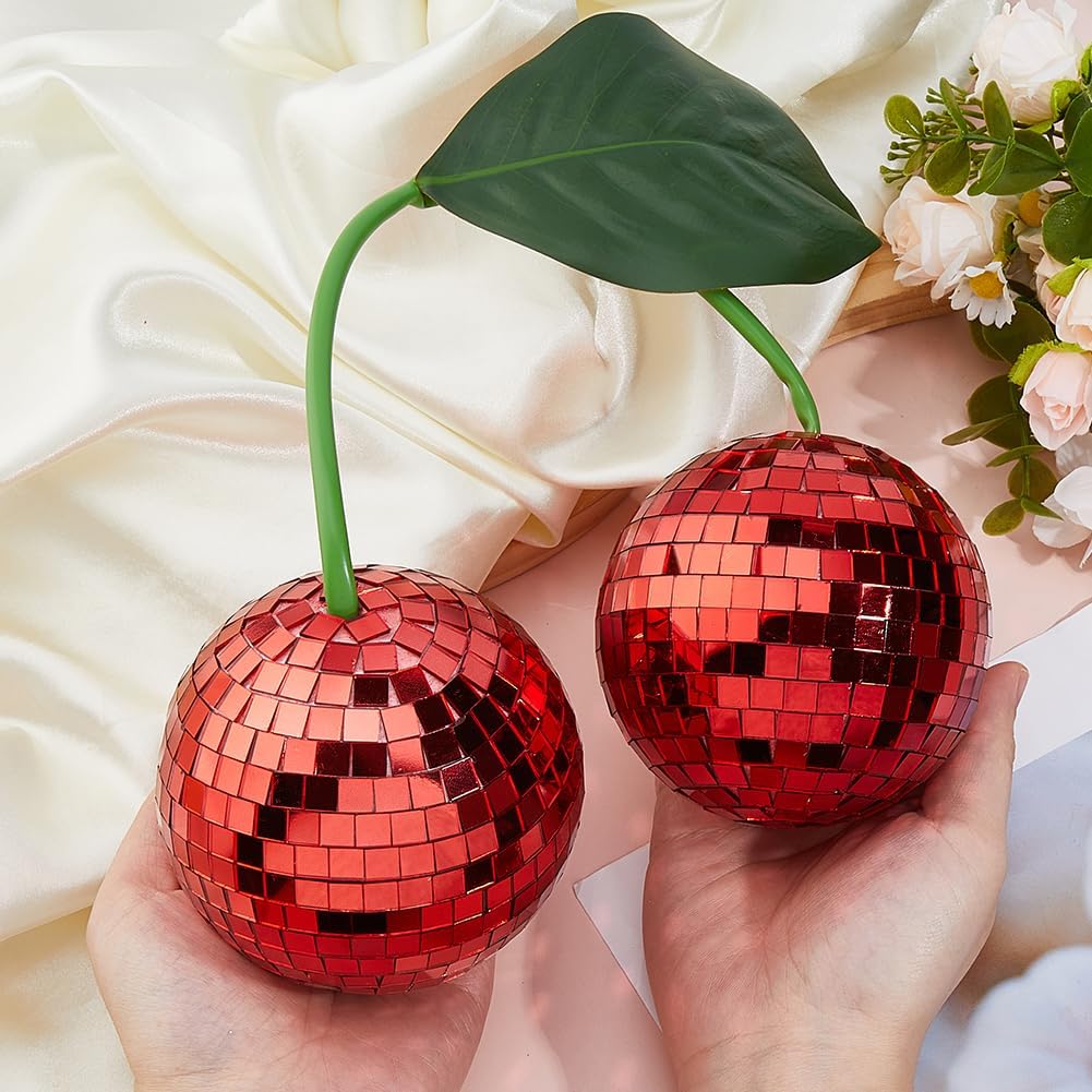 Condition photo showing As Is for dicosmetic glass cherry disco ball decor red hanging disco decor retro reflective mirror ball christmas decoration ornaments for party, room, wedding, garden decoration, dj club, stage, bar, party