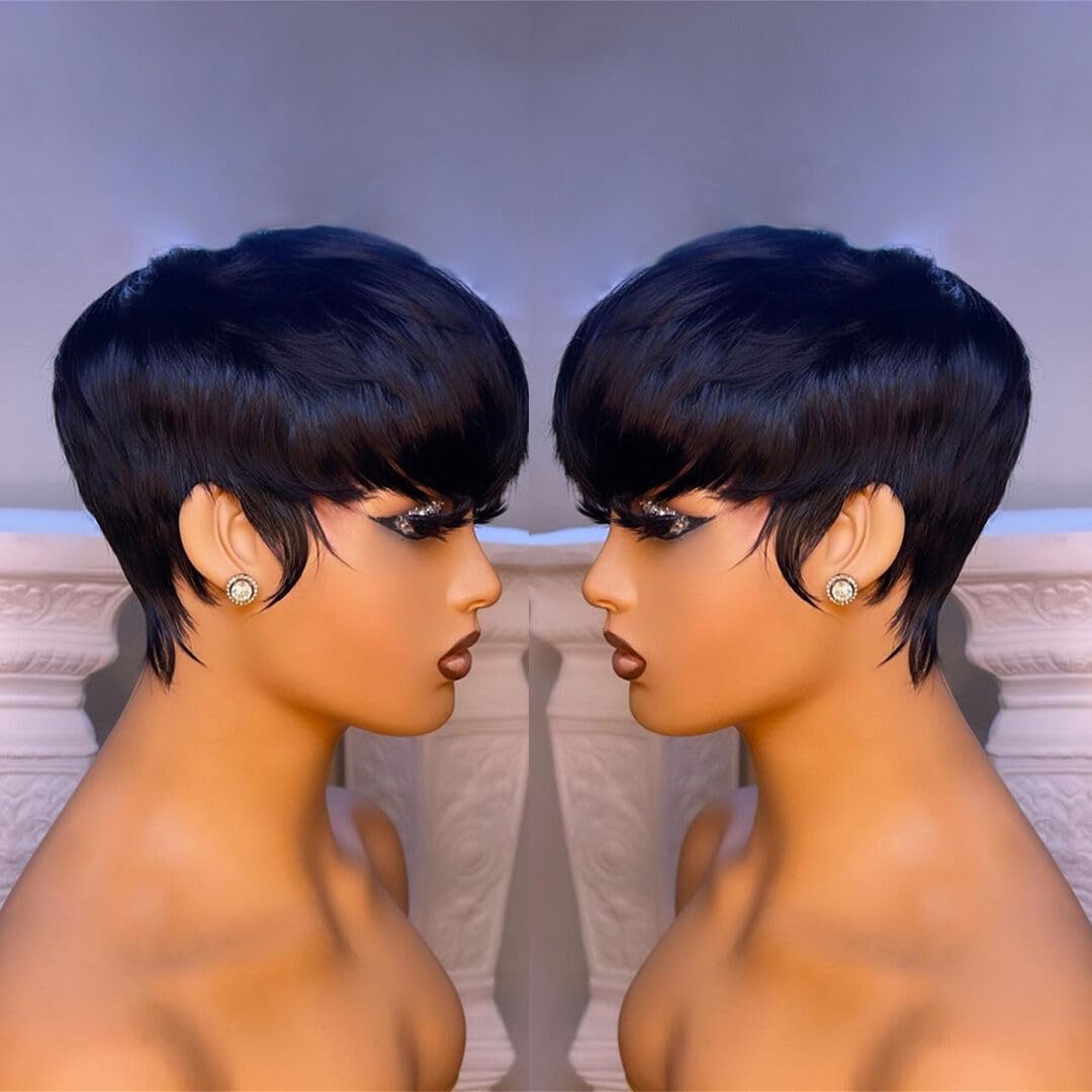 Amazon.com : PangDongLai Chic Pixie Cut Human Hair Wigs for  display picture 1