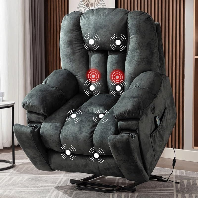 Sillón reclinable grande con masaje y calor gris miniatura 2