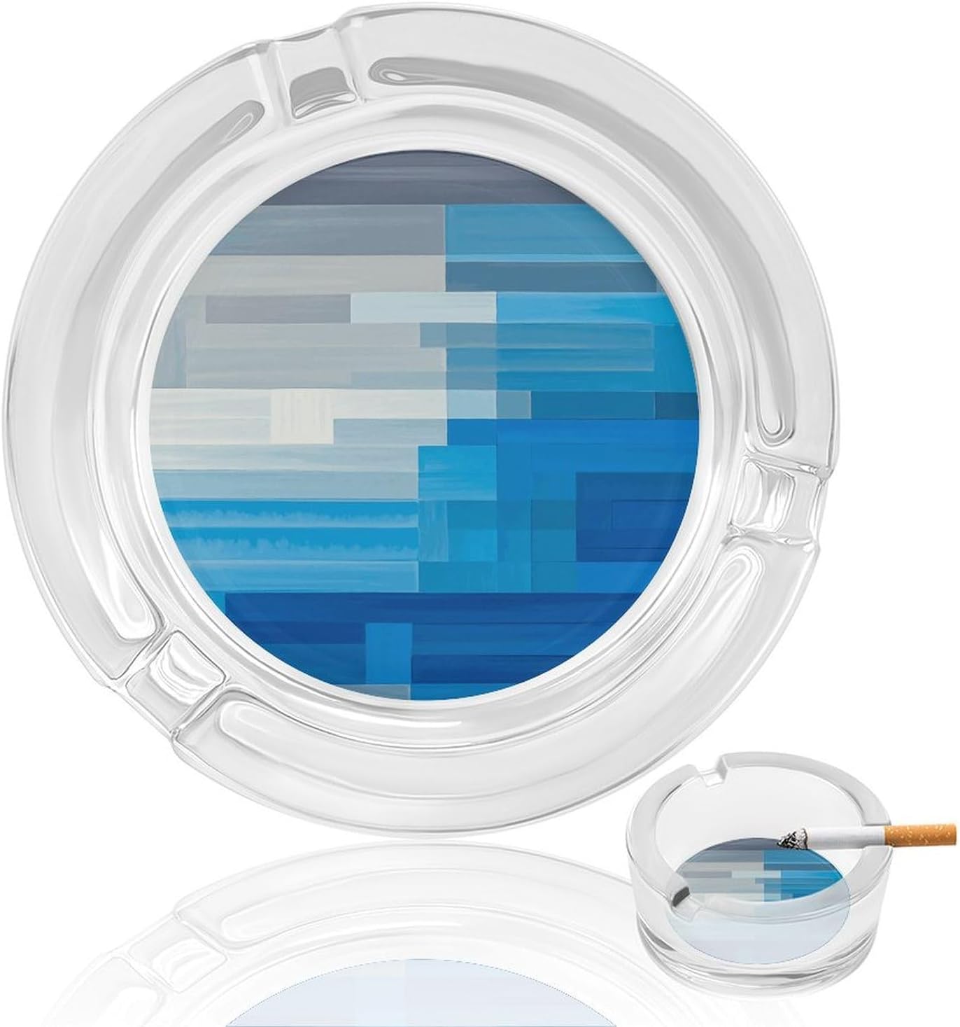 Smokeless Ashtray Ash Tray Outdoor Ashtray Blue Gray Artistic Tone Painting Glass Ashtrays for Home Office Smokers Decoration