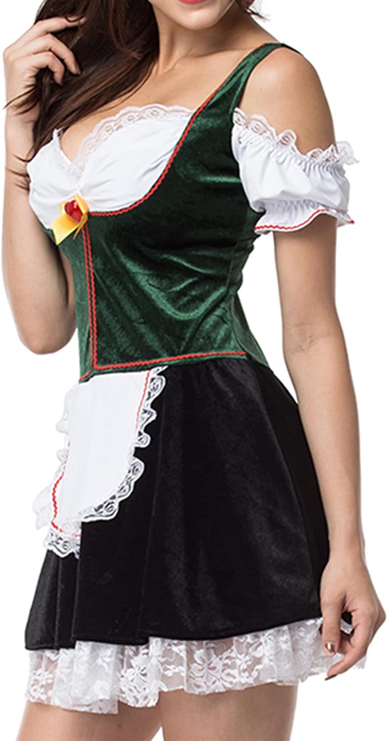 Lu's Chic Women's V Neck Dresses Oktoberfest Costume Halloween Outfit Dirndl Vintage Fancy