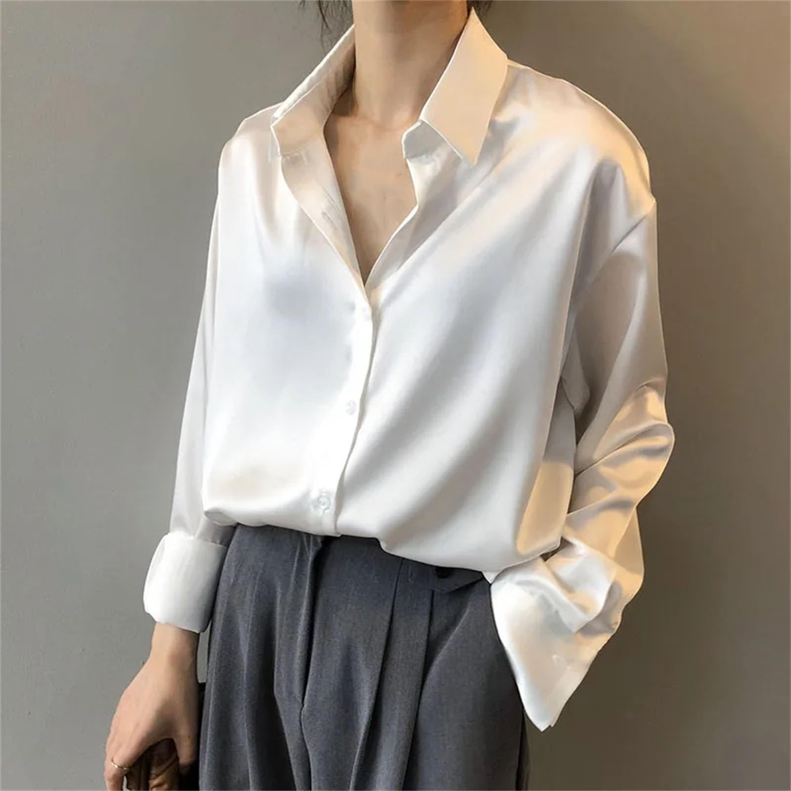 Blusa de manga larga con botones para mujer, estilo informal, de manga larga, holgada