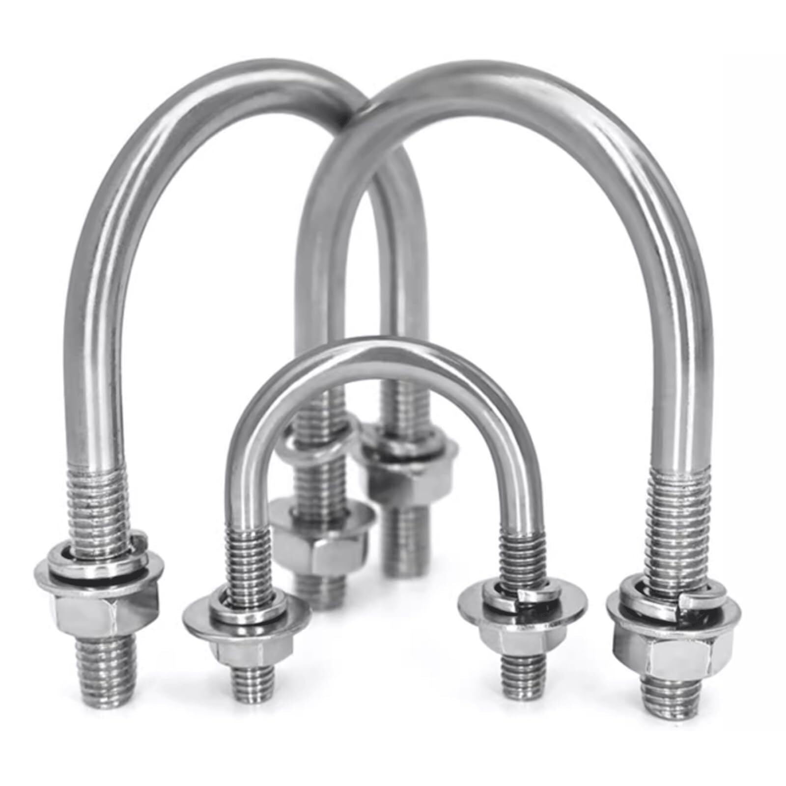 Cavallotti a U M6 (10-55mm) Inox con Dadi e Rondelle - Set da 9