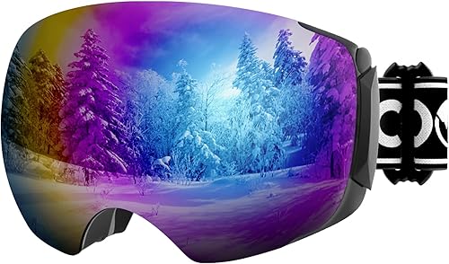 Miniatura 7 de COOLOO Gafas de nieve y esquí, gafas de snowboard para hombres, mujeres y jóvenes, OTG, lente magnética sin marco, antivaho 100% protección UV