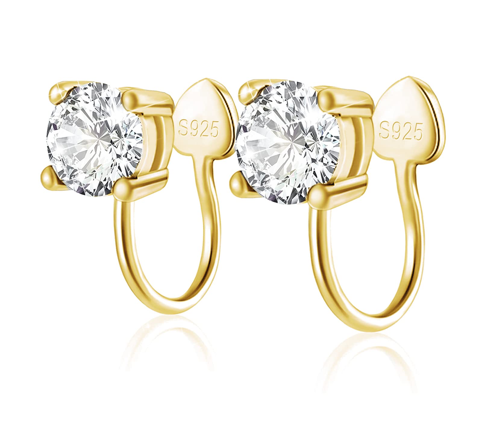 Sterling Silver Ear Cuff Non-Piercing Sparkling Huggie Earring Dainty Hypoallergenic Jewelry CZ Cartilage Clip on Cuffs Earrings Valentine Birthday Gift for Women (Colorful)