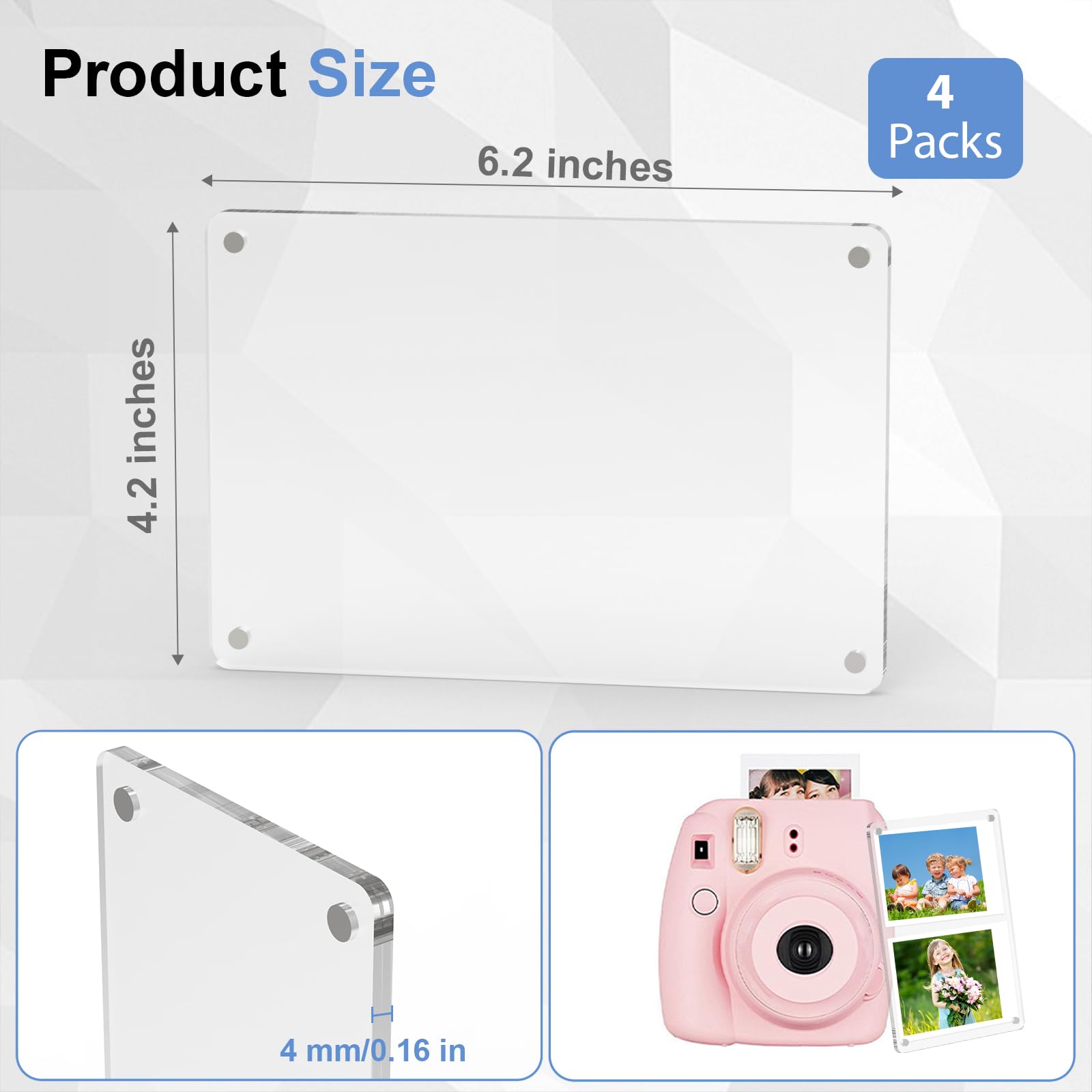 SAMYUCHO 4 Packs Acrylic Magnetic Picture Frame for Refrigerator 4 x 6, Bulk Wallet Size Picture Frames, Clear Magnet Photo Frame Holder with Double Sided for Present Home Office School Locker