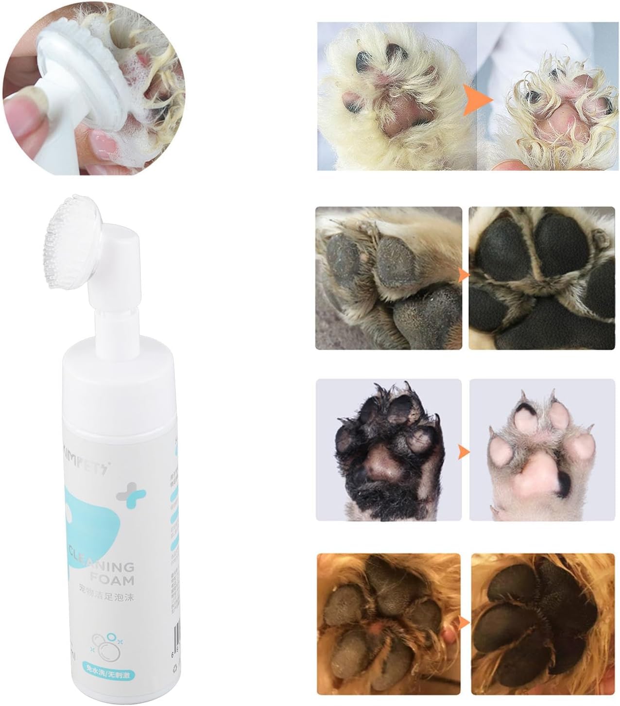 Pfotenreiniger, Haustier Fu?reinigungsschaum Wasserloses Haustier Shampoo mit Silikonb¨¹rste f¨¹r Hunde Katzen F¨¹?e Reinigung