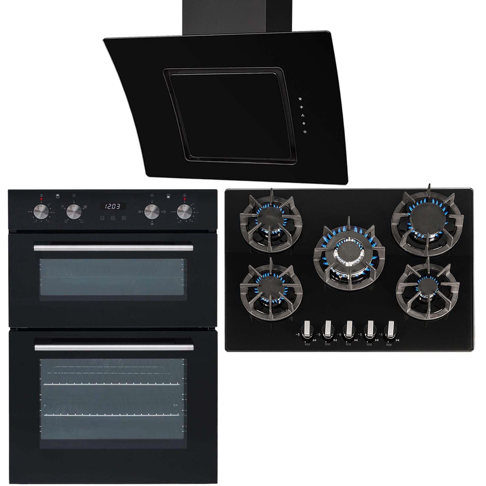 Buy SIA 60cm Built In Double Electric Oven, 70cm Black Hob & Hood