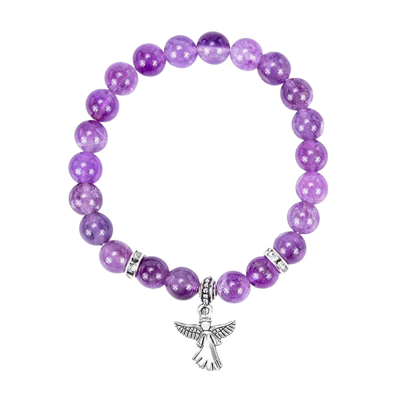 Guardian Angel Charm Bracelets Healing Crystal Beaded Stretch Bracelet Inspirational Religious Protection Elastic Bracelet for Women Faith Love Jewelry Birthday Memorial Sympathy Gifts