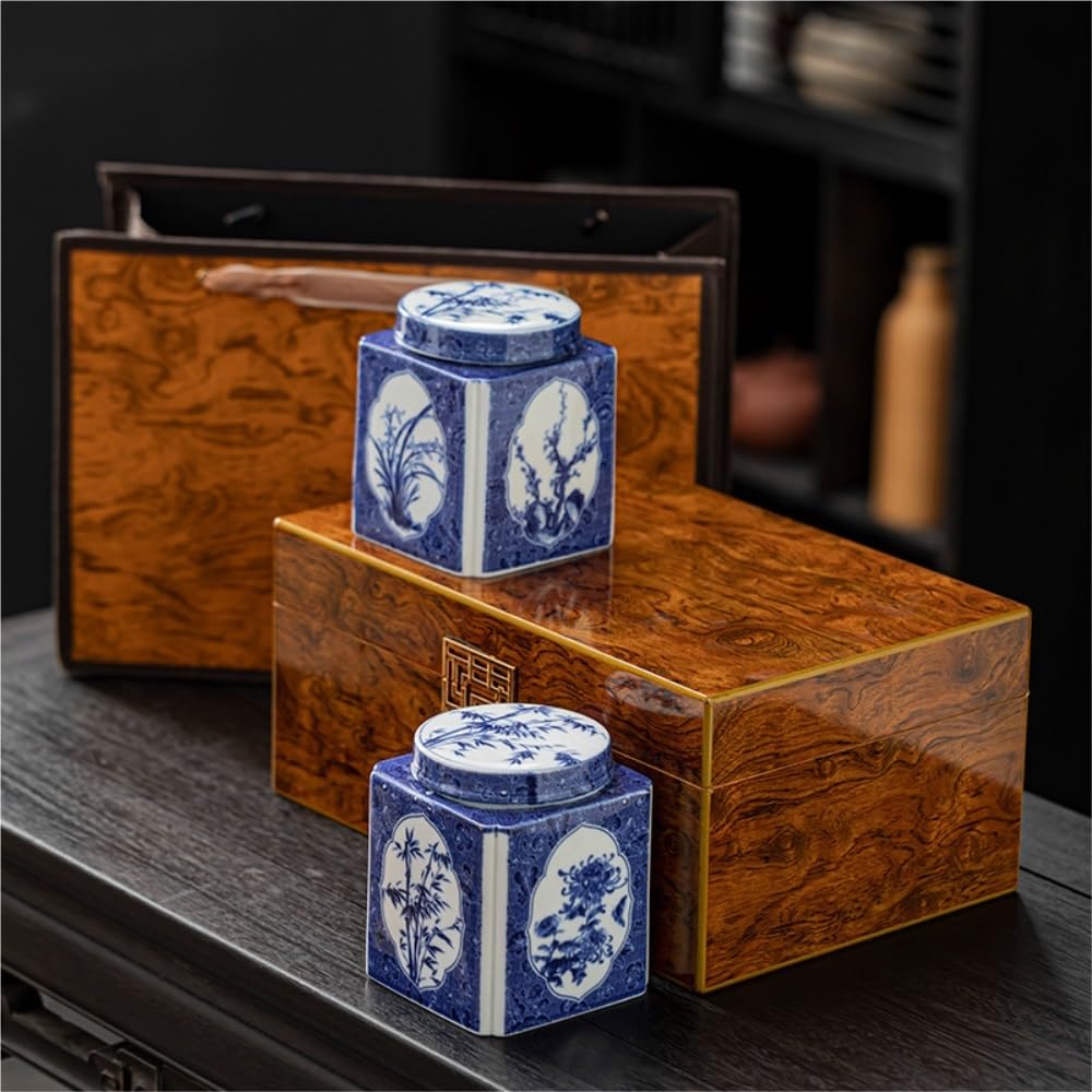 CMBSSTFC Pojemnik na herbatę luzem słoik do przechowywania herbaty domowy kwadratowy słoik słoik do przechowywania herbaty ceramiczny szczelnie zamknię słoik Retro zestaw do herbaty podwójny słoik