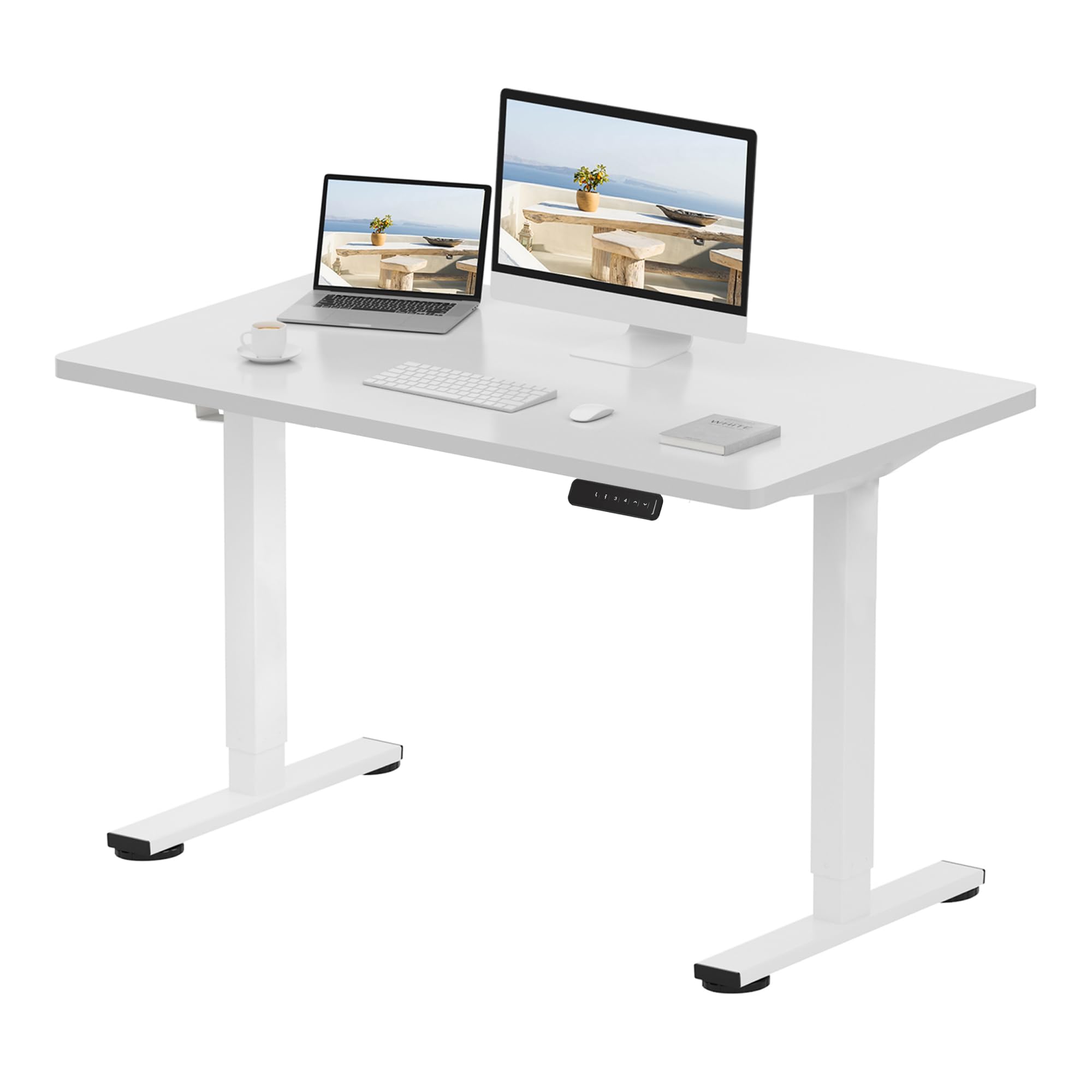 FLEXISPOT Basic Plus Electric Height-Adjustable Desk with Charging Sockets with Table Top, 2-Way Telescope, Sitting & Standing Desk with Memory Control