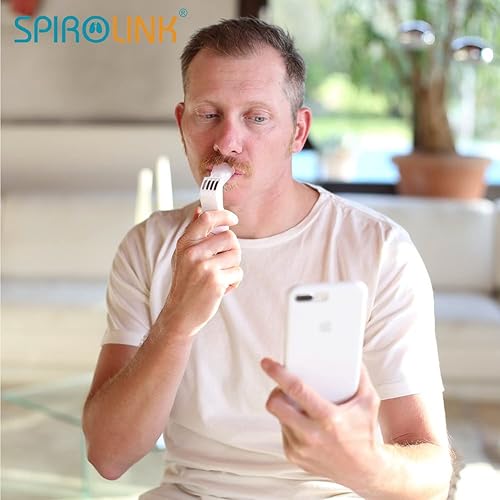 Miniatura 4 de CMI Health SpiroLink - Medidor de flujo de pico inteligente, prueba de función pulmonar portátil, espirómetro de bolsillo, larga vida útil,