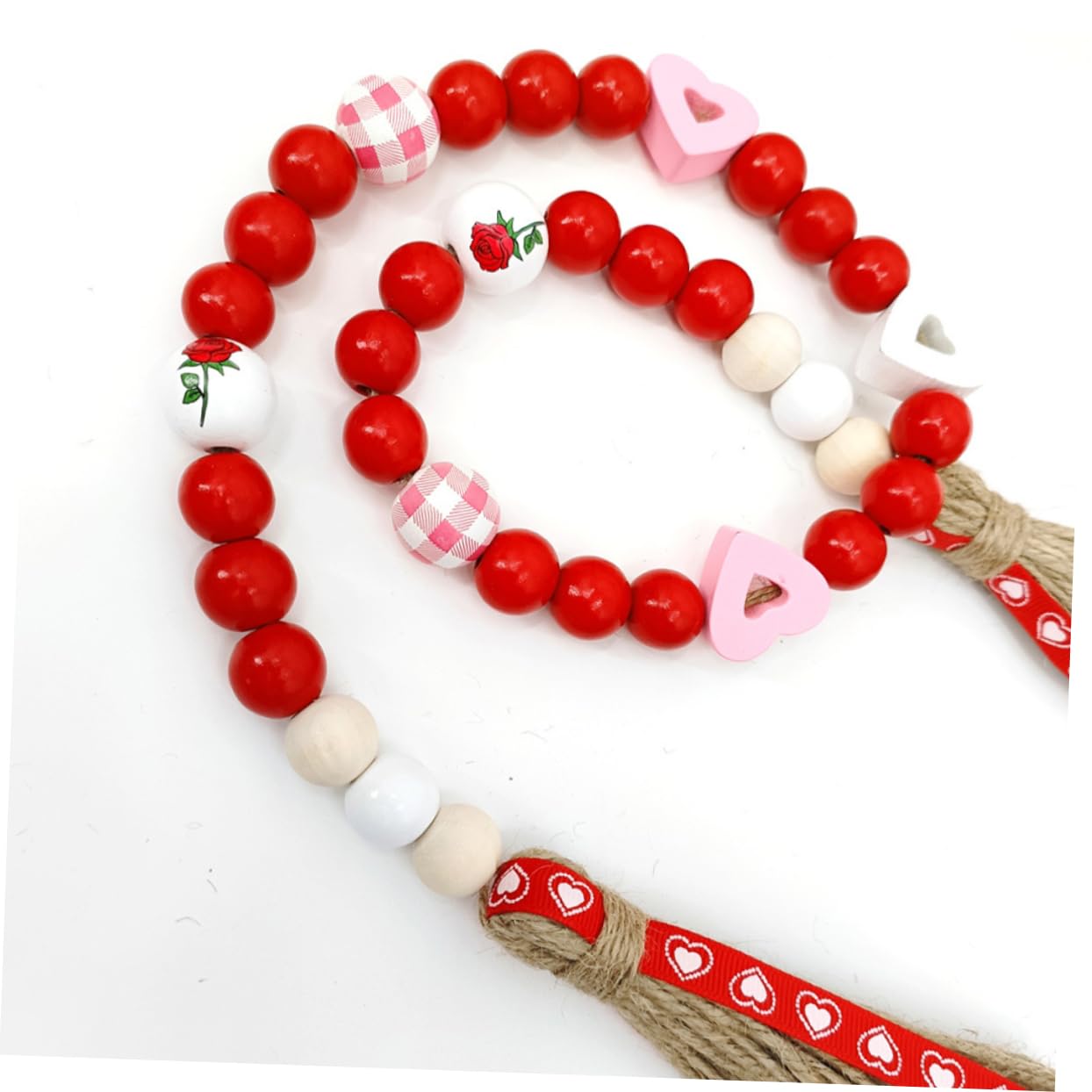 5st Herz Karierte Perlen Perlengirlande Girlande Aus Herzperlen Valentinstag Hängende Türperlen Valentinstag Bauernhausperlen Bauernperlen Valentinstag- Dekorative Perlen Holz Alipis